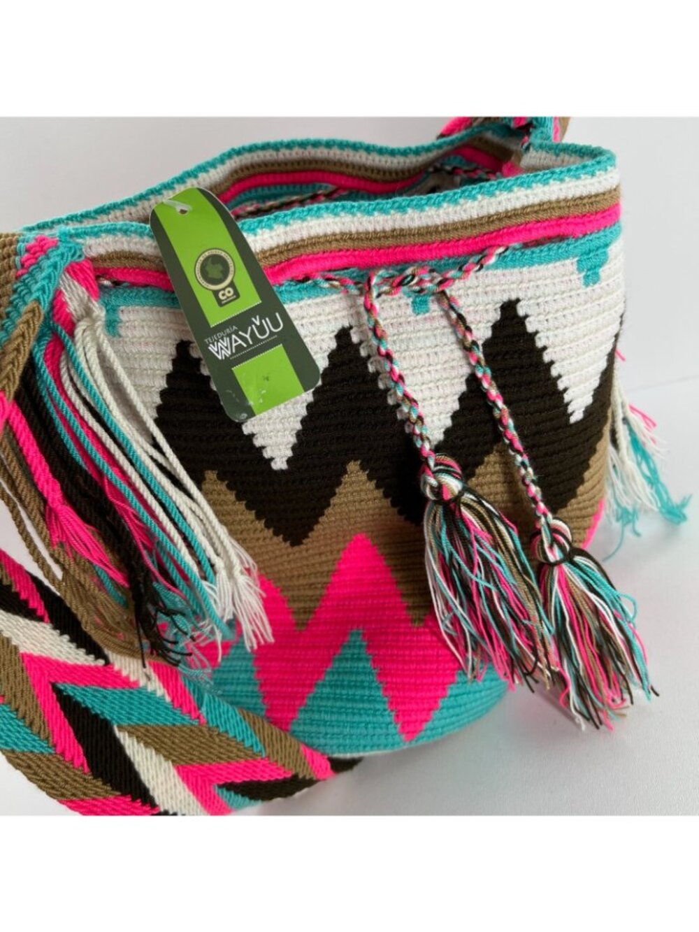 Wayuu Mochila Handwoven Bag Colombian Boho Crossbody Tassel Geometric Multicolor - Picture 8 of 12